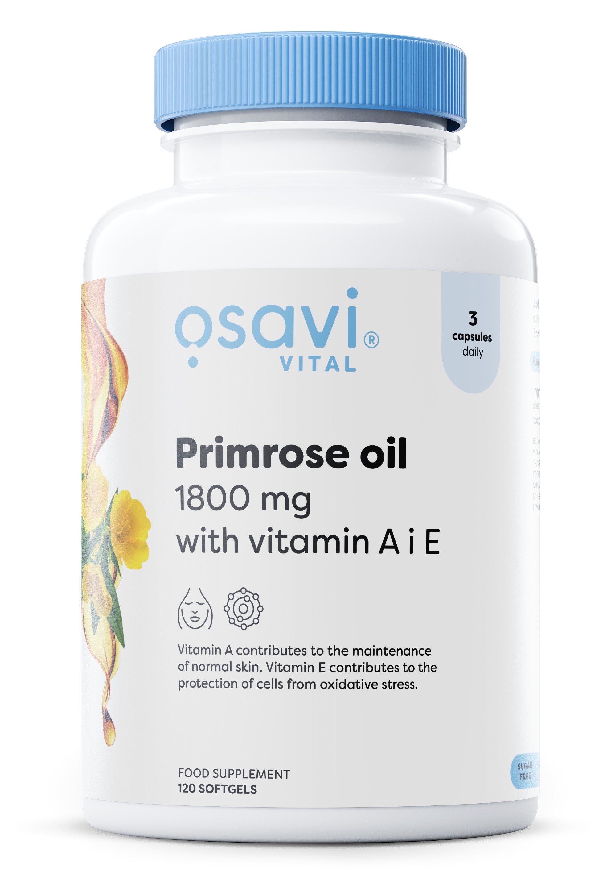 Primrose Oil with Vitamin A & E, 1800mg - 120 softgels - Osavi