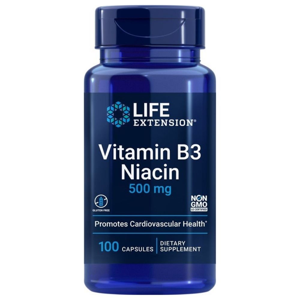 Life Extension vitaminas B3 niacinas 500 mg - 100 kapsulių - Magnis.lt