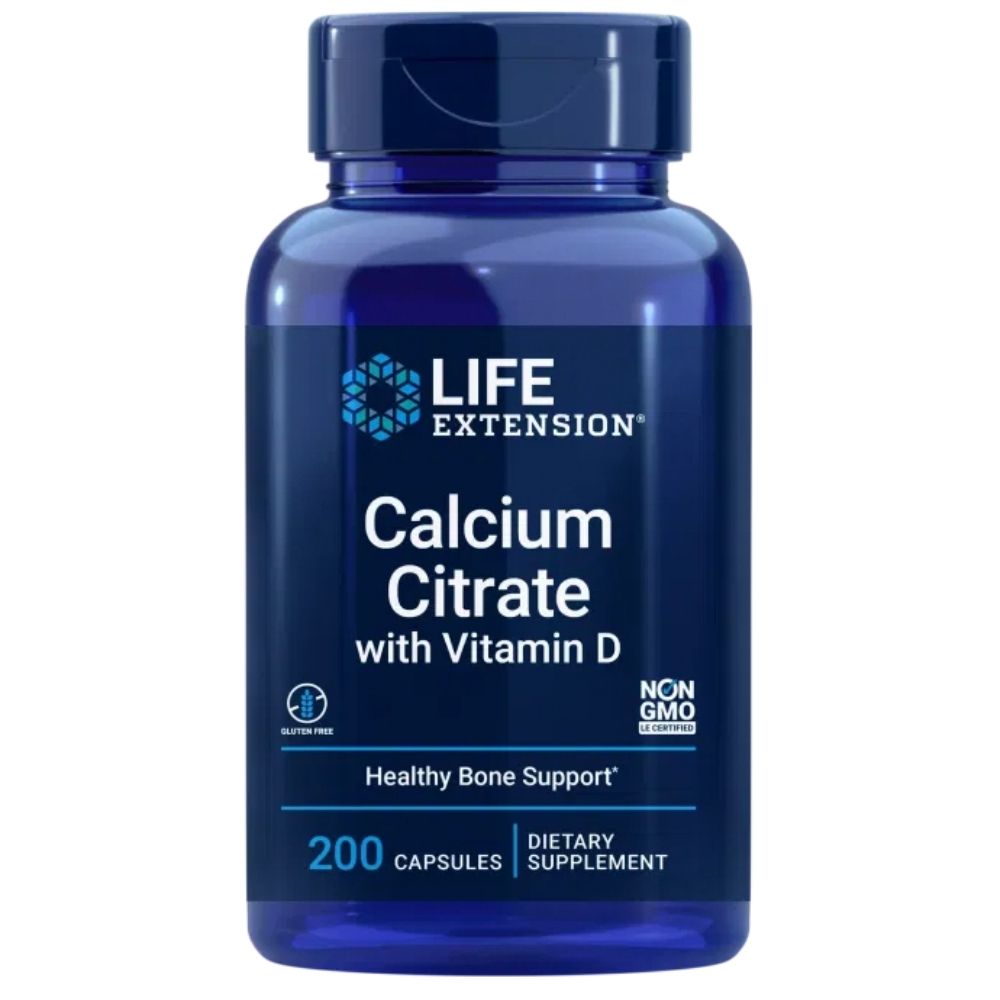 Life Extension kaltsiumtsitraat + D-vitamiin – 200 kapslit