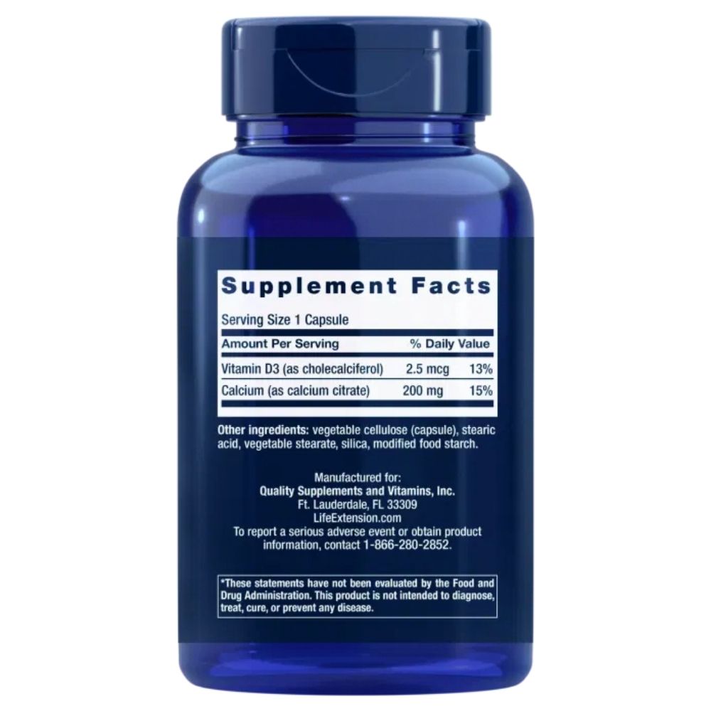 Life Extension kaltsiumtsitraat + D-vitamiin – 200 kapslit