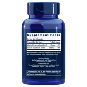 Life Extension kaltsiumtsitraat + D-vitamiin – 200 kapslit
