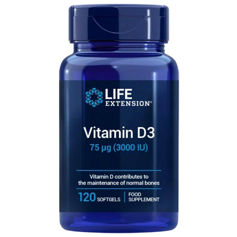 Life Extension vitamiin D3 75 mcg (3000 IU) – 120 pehmet geelkapslit