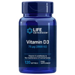 Life Extension vitamiin D3 75 mcg (3000 IU) – 120 pehmet geelkapslit