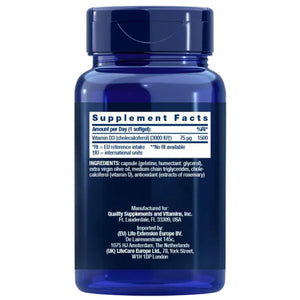 Life Extension vitamiin D3 75 mcg (3000 IU) – 120 pehmet geelkapslit