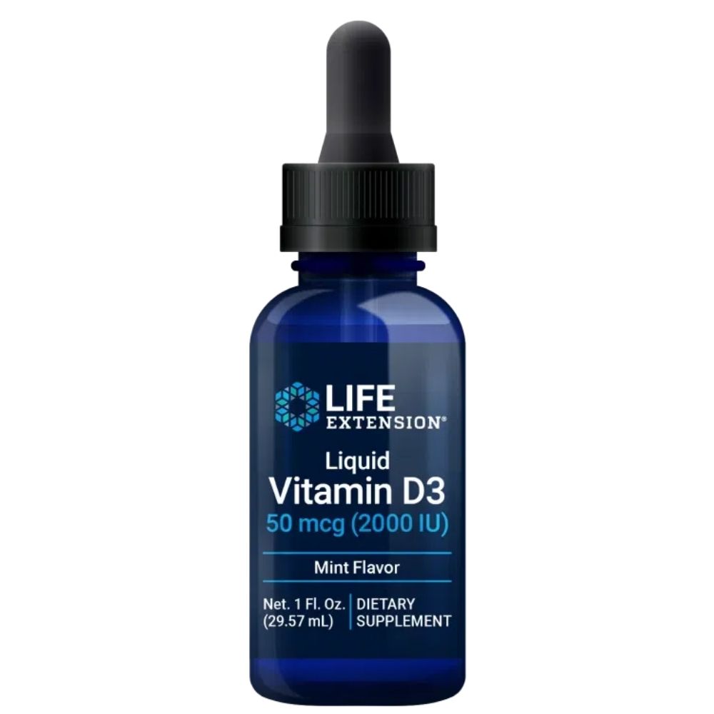 Life Extension D3-vitamiin 2000 IU piparmündimaitselised tilgad - 29,57 ml
