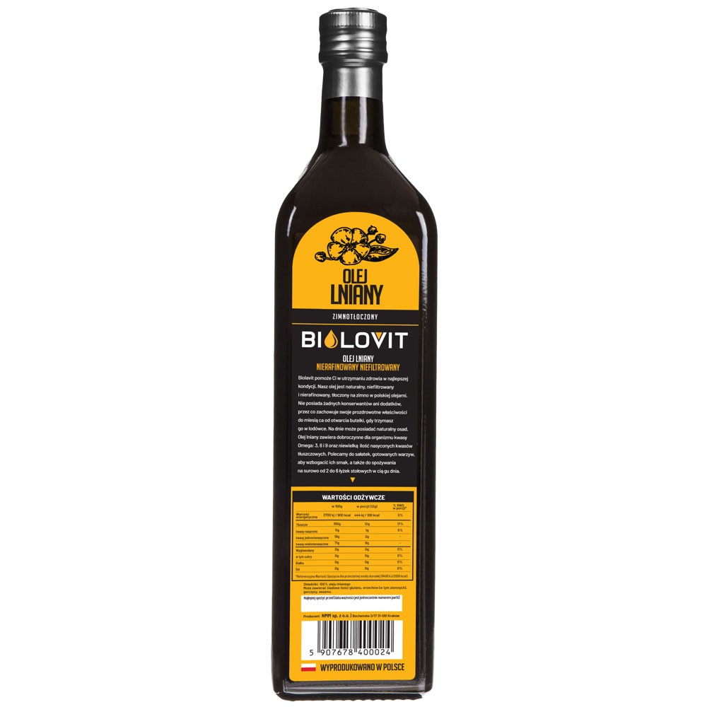 Bilovit Šaltai spaustas linų sėmenų aliejus - 1000 ml - Magnis.lt