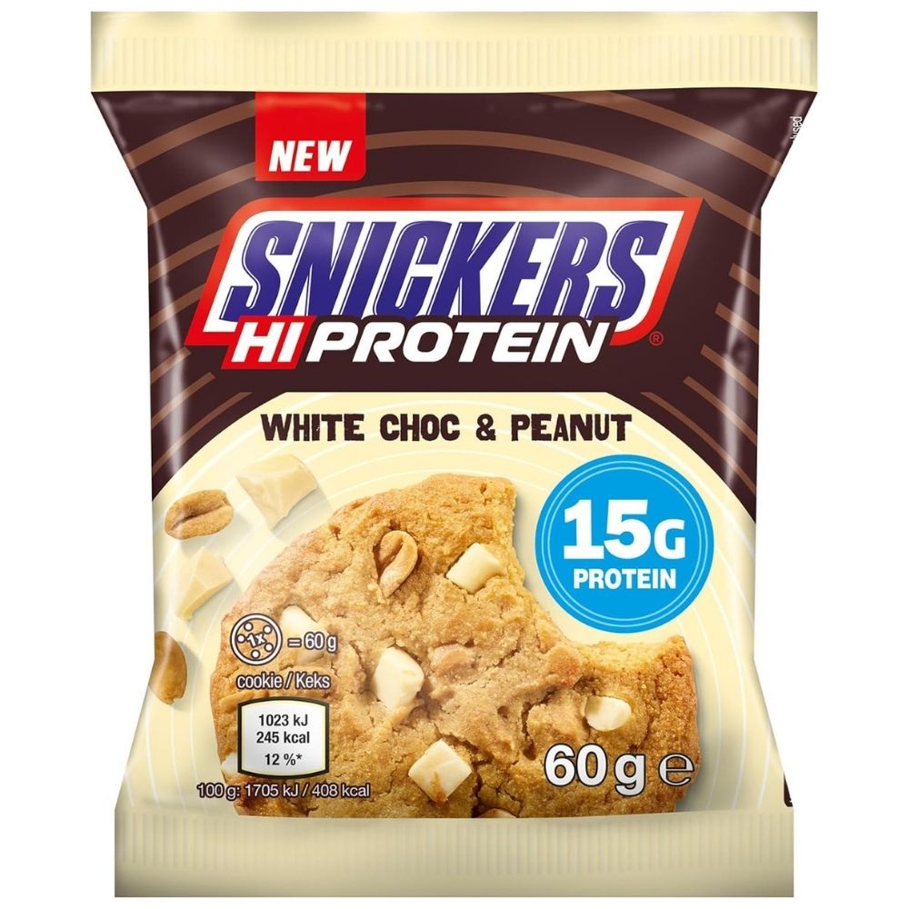 Snickers White Hi-Protein Cookie, valguküpsis, valge šokolaad ja maapähklid - 60g
