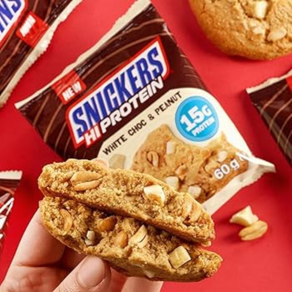 Snickers White Hi-Protein Cookie, valguküpsis, valge šokolaad ja maapähklid - 60g