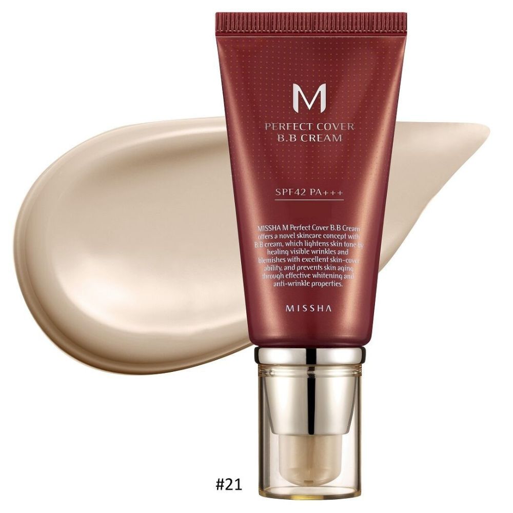 Missha M Perfect Cover B.B kremas SPF 42 PA++ NO.21 Light Beige - 50 ml - Magnis.lt