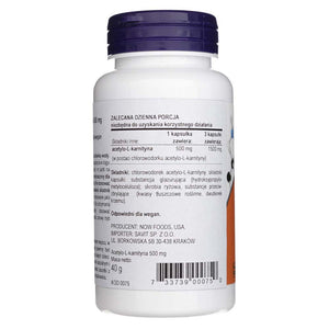 Now Foods atsetüül-L-karnitiin 500 mg - 50 kapslit