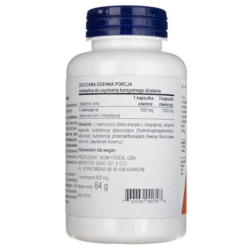 Now Foods L-karnosiin 500 mg – 100 kapslit
