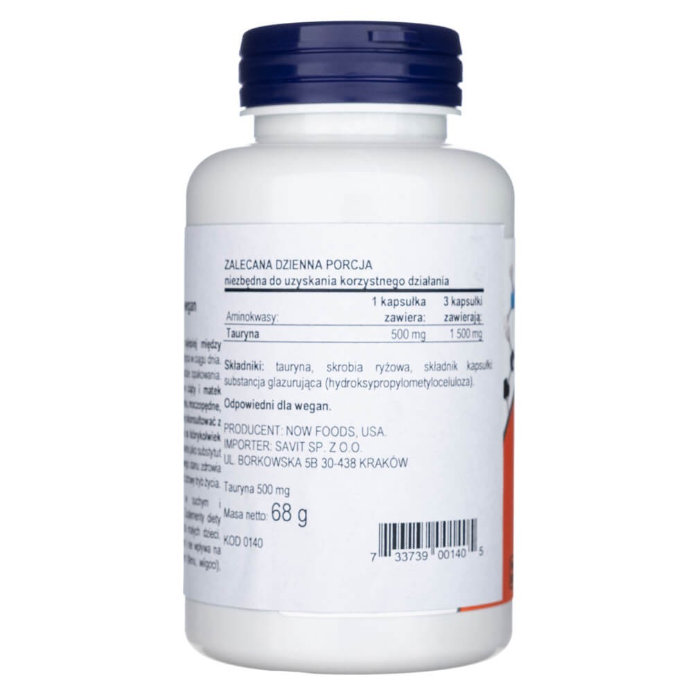 Now Foods tauriin 500 mg – 100 kapslit