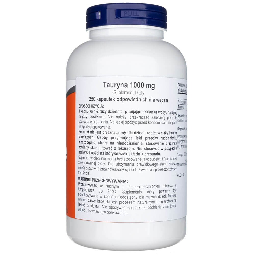 Now Foods tauriin, kahekordne tugevus 1000 mg – 250 kapslit