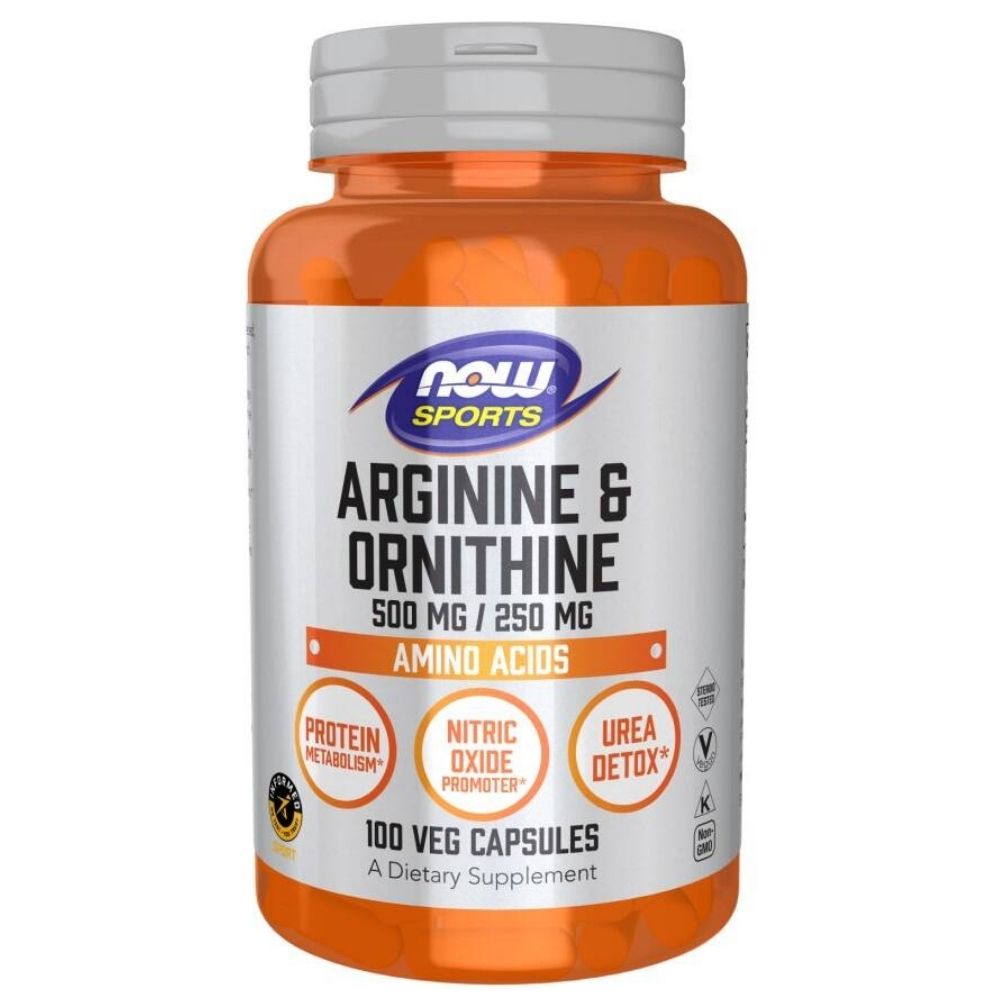 Now Foods L-arginiin 500 mg ja L-ornitiin 250 mg – 100 kapslit