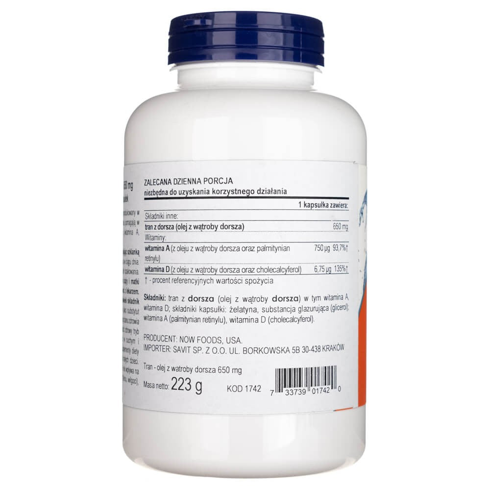 Now Foods tursamaksaõli 650 mg - 250 pehmet kapslit