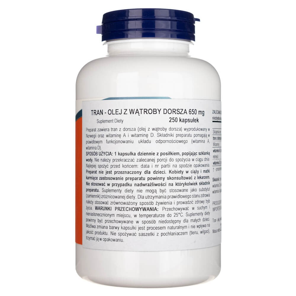 Now Foods tursamaksaõli 650 mg - 250 pehmet kapslit