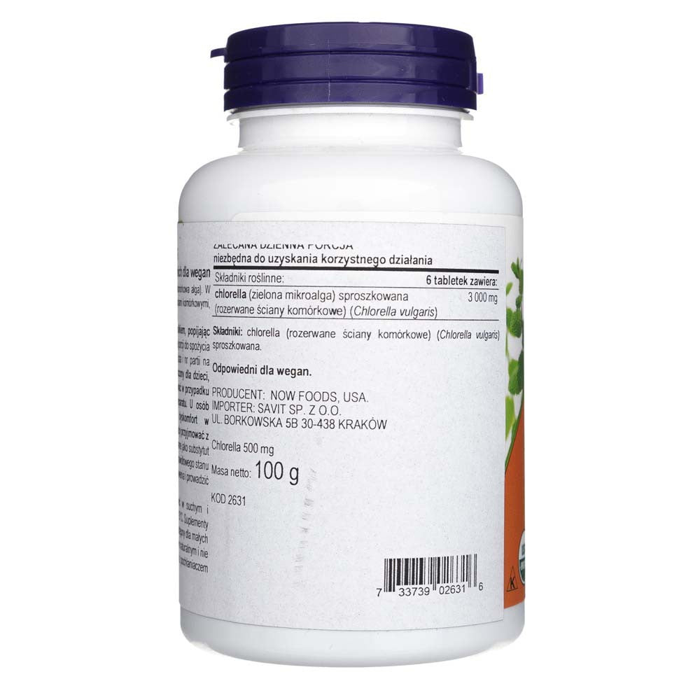 Now Foods Chlorella Certified Organic 500 mg - 200 tabletti