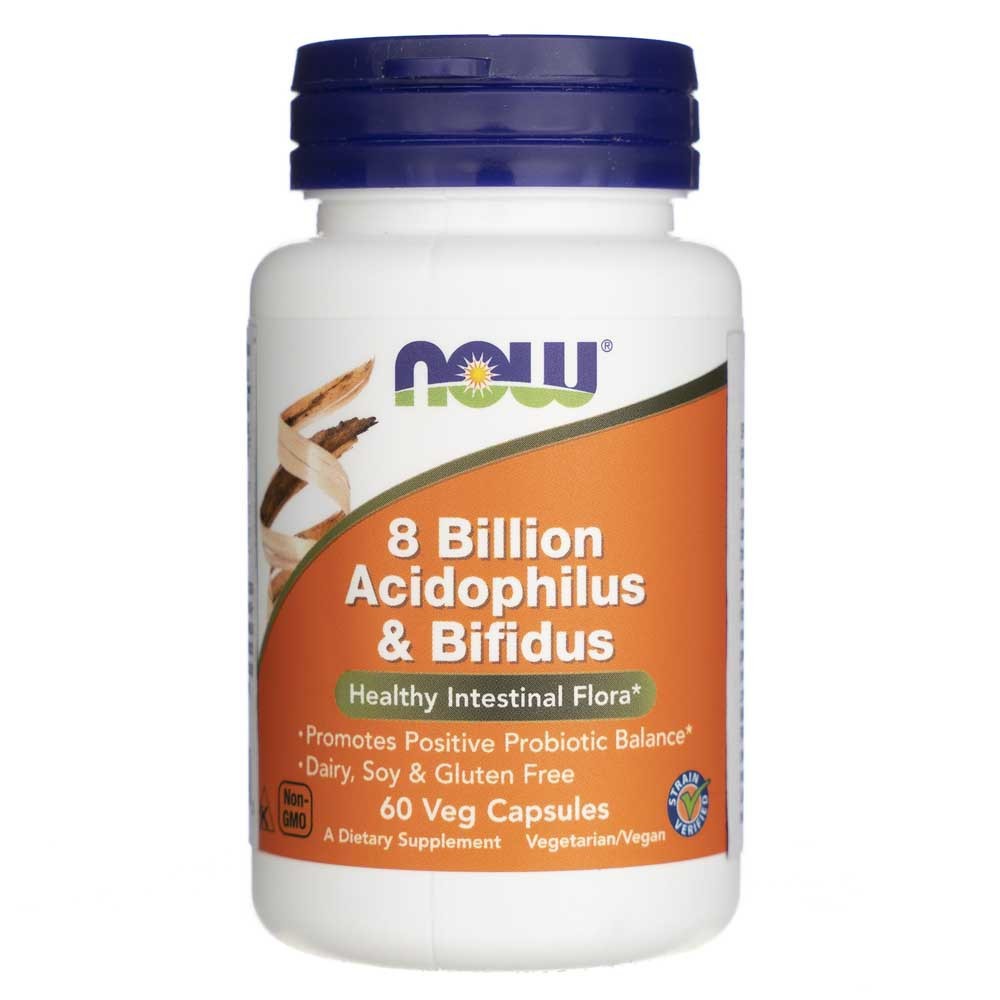 Now Foods Acidophilus ja Bifidus 8 miljardit CFU-d – 60 kapslit