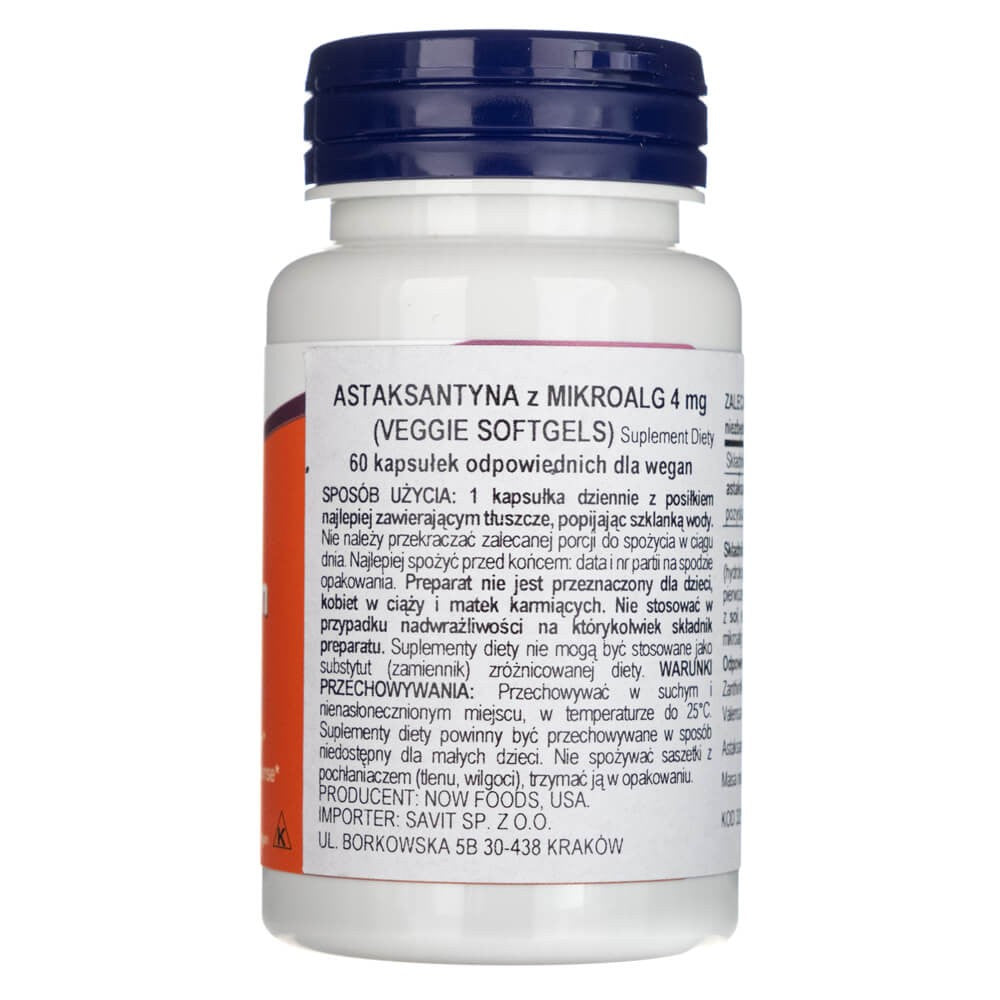 Now Foods astaksantiin 4 mg - 60 pehmet geelkapslit