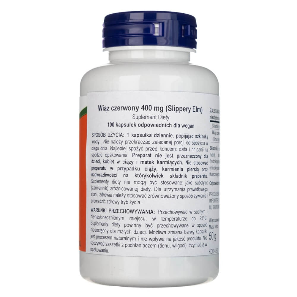 Now Foods Punane jalakas (Slippery Elm) 400 mg – 100 kapslit