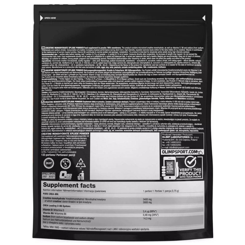 Olimp Creatine Monohydrate Xplode pulber, apelsinimaitseline - 500 g