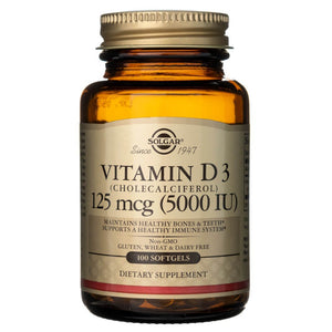 Solgar vitamiin D3 125 mcg (5000 IU) - 100 pehmet geelkapslit