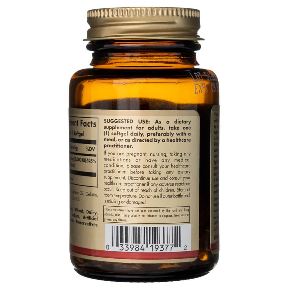 Solgar vitamiin D3 125 mcg (5000 IU) - 100 pehmet geelkapslit