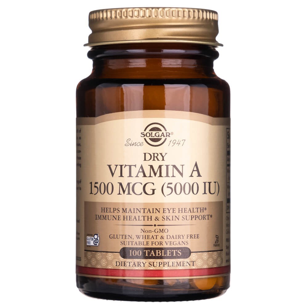 Solgar sausas vitaminas A 1500 mcg (5000 TV) - 100 tablečių - Magnis.lt