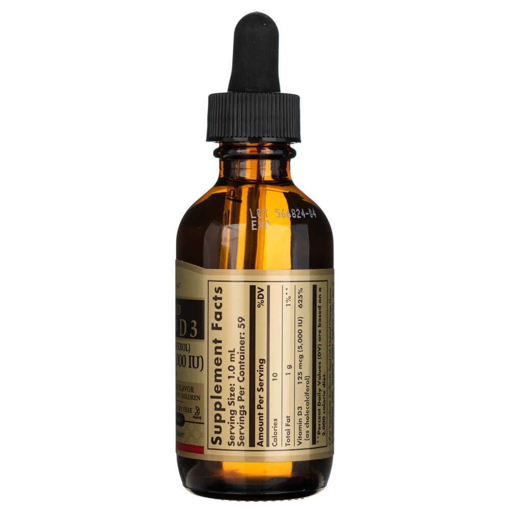 Solgar vedel D3-vitamiin 125 mcg (5000 IU), loodusliku apelsinimaitsega - 59 ml