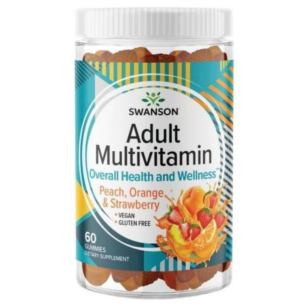 Swansoni täiskasvanute multivitamiini tarretis, virsiku, apelsini ja maasika maitsega – 60 tk.