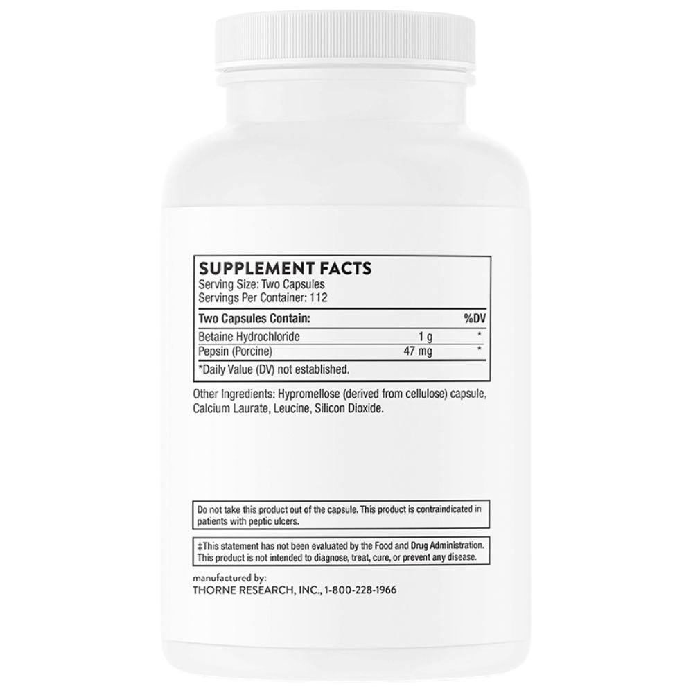 Thorne Research betaiini HCL ja pepsiin – 225 kapslit