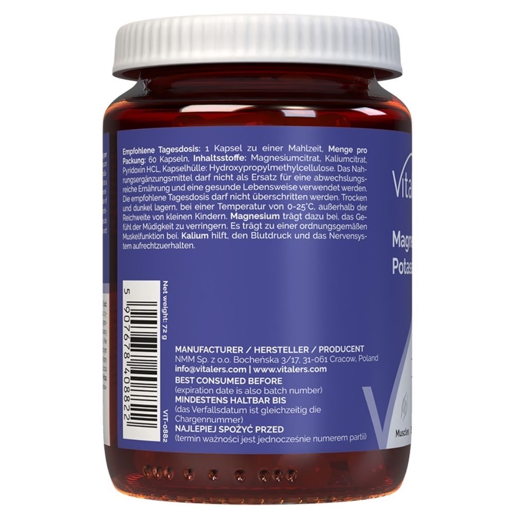 Vitaler's - Magneesium 100 mg + kaalium 150 mg + B6 6 mg 60 kapslit