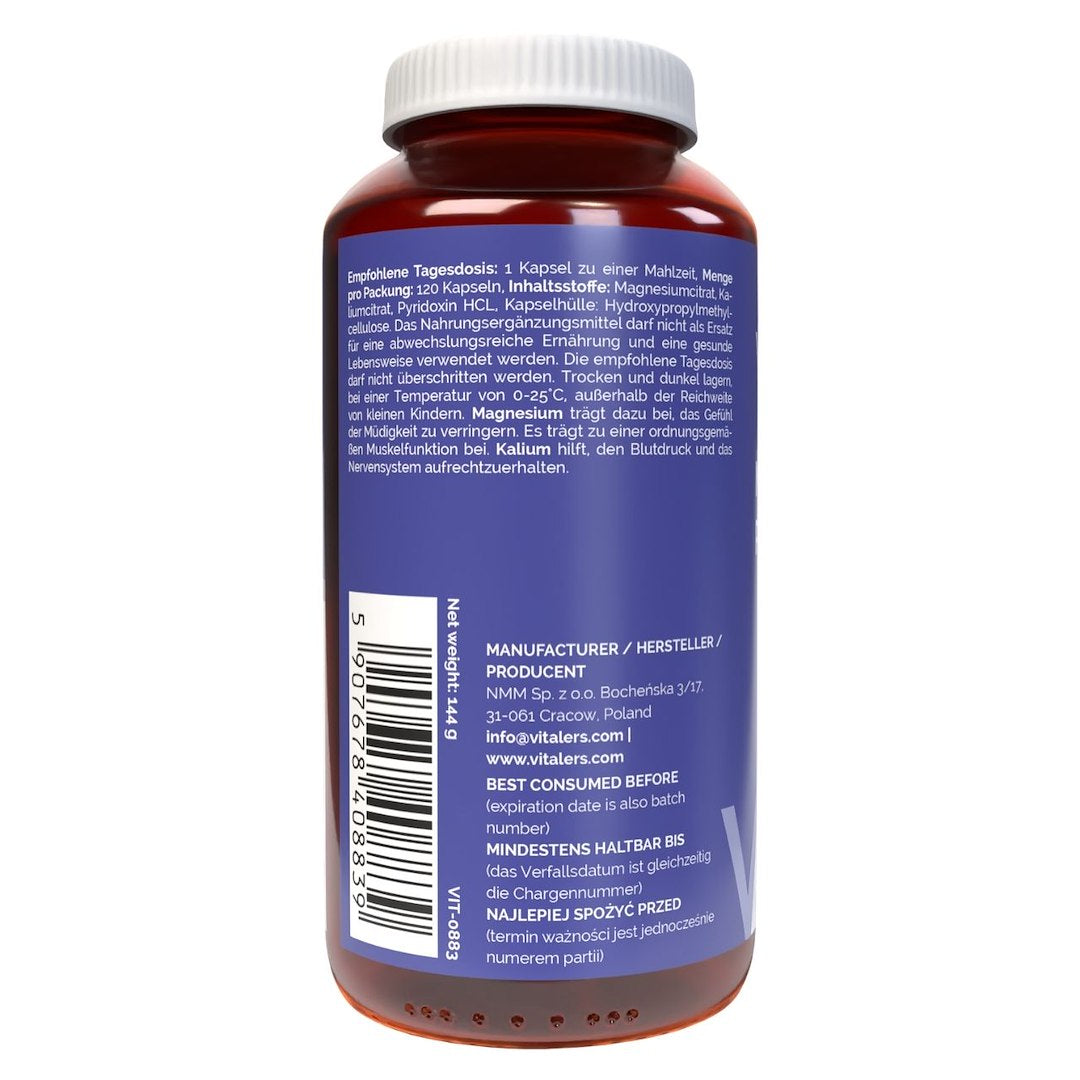 Vitaler magneesium 100 mg + kaalium 150 mg + B6 6 mg - 120 kapslit