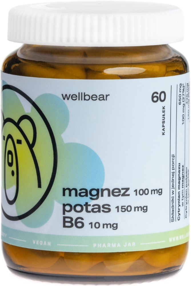 Wellbear Magneesium 100 mg + Kaalium 150 mg + B6 10 mg – 60 kapslit